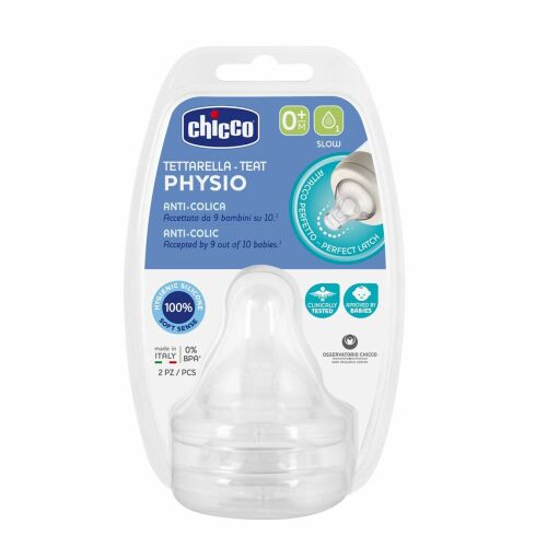 CHICCO Dudlík na láhev Perfect 5 silikon, pomalý průtok 0 m+, 2 ks