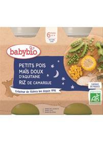 2x BABYBIO Večerní menu hrášek sladká kukuřice rýže 200g