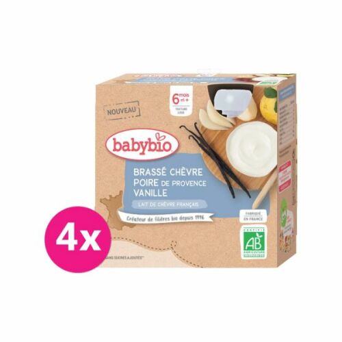 4x BABYBIO Svačinka z kozího mléka s hruškou a vanilkou (85 g)