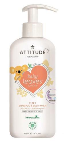 ATTITUDE Dětské tělové mýdlo a šampon 2v1 Baby leaves s vůní hruškové šťávy 473 ml