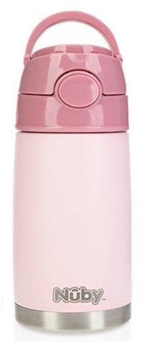 NUBY Termohrnek nerezový s brčkem 300 ml 24m + růžový