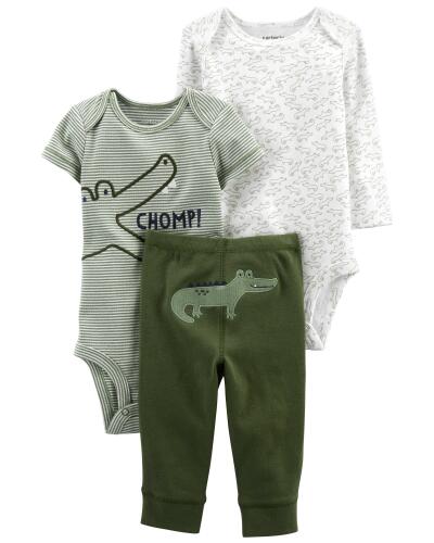 CARTER'S Set 3dílný body kr. rukáv, body dl. rukáv, tepláky Green Croc chlapec LBB NB, vel. 56