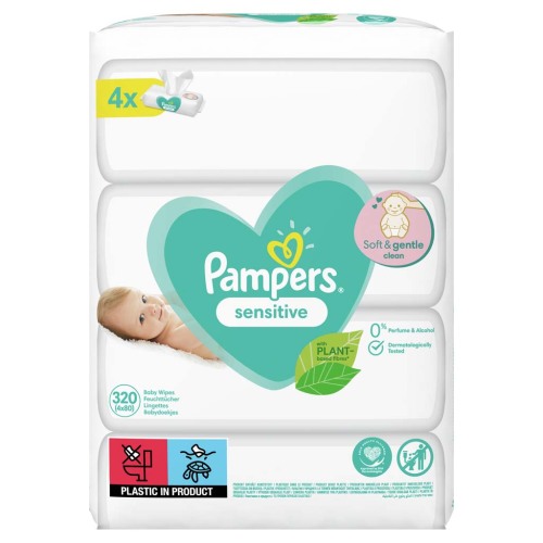 PAMPERS Sensitive dětské čisticí ubrousky 4 balení = 320 ks