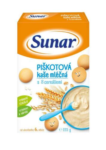 SUNAR Mléčná kaše piškotová s 8 cereáliemi 225 g