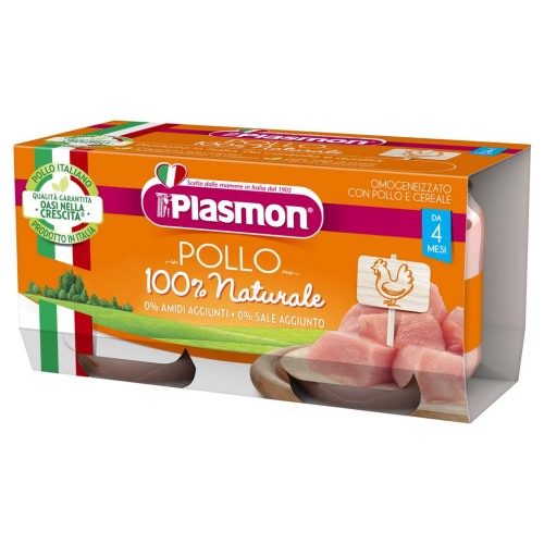 PLASMON Příkrm bezlepkový masový s obilím kuřecí bez škrobu a soli 2x80 g, 4m+