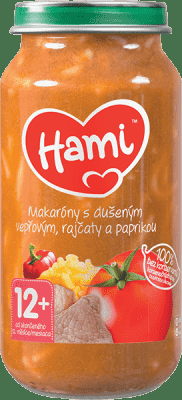 HAMI Makaróny s dušeným vepřovým, rajčaty a paprikou (250 g) - masozeleninový příkrm