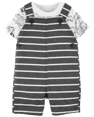 CARTER'S Set 2dílný trčko kr. rukáv, kraťasy na kšandy Stripe Safari chlapec NB/ vel. 56