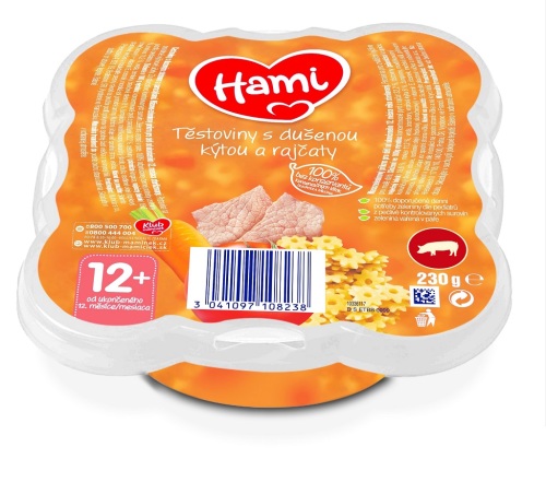 HAMI Malý Gurmán: Těstoviny s dušenou kýtou a rajčaty (230 g)