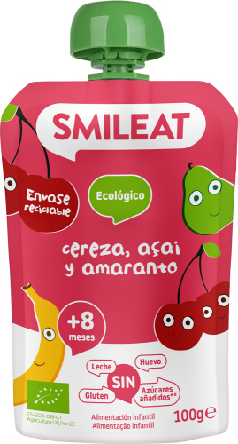SMILEAT Organic příkrm Třešeň, Acai and Amarant 100 g, 8m+