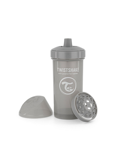 TWISTSHAKE Lahev netekoucí s pítkem 360 ml 12m+ pastelově šedá