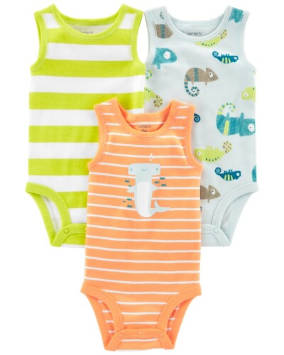 CARTER'S Body bez rukávů Stripes Animals kluk 3ks 3m