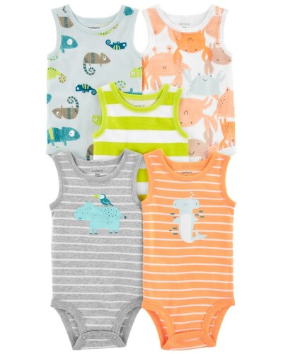 CARTER'S Body bez rukávů Stripes Animals kluk 5ks 12m