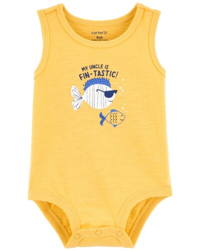 CARTER'S Body bez rukávů Yellow Fish kluk 18m