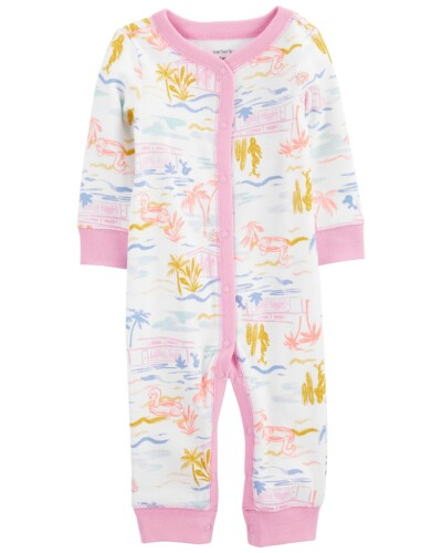 CARTER'S Overal bez nožiček na druky Sleep&Play Pink Palm holka NB/vel. 56