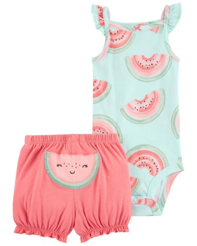 CARTER'S Set 2dílný body na ramínka, kraťasy Pink Watermelon holka 18m