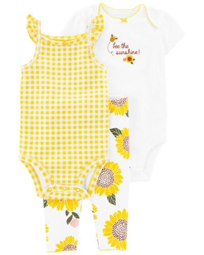 CARTER'S Set 3dílný legíny, body kr. rukáv, body na ramínka Yellow Sunflower holka 12m