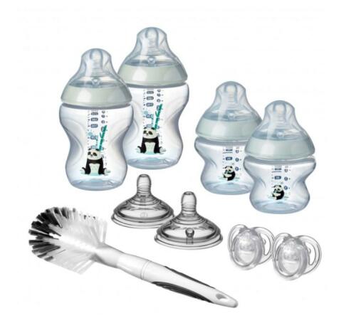 TOMMEE TIPPEE Sada kojeneckých lahviček C2N s kartáčem – šedá