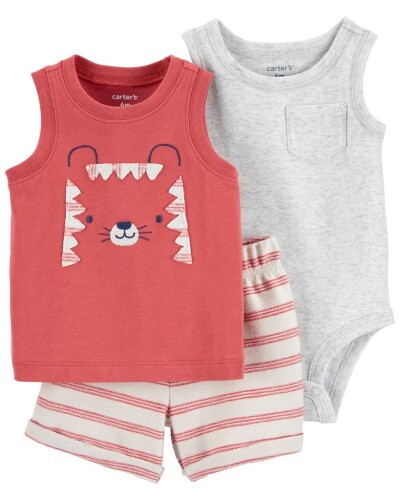 CARTER'S Set 3dílný body bez rukávů, tílko, kraťasy Red Tiger kluk 18m