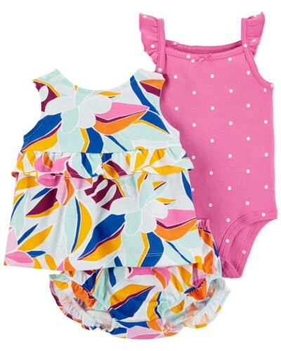 CARTER'S Set 3dílný body na ramínka, tílko, kalhotky Multi Floral holka 12m