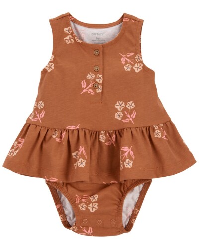 CARTER'S Body bez rukávů s volánem Brown Flowers holka NB