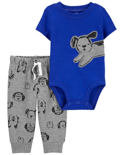 CARTER'S Set 2dílný body kr. rukáv, tepláky Blue Dog kluk 3m