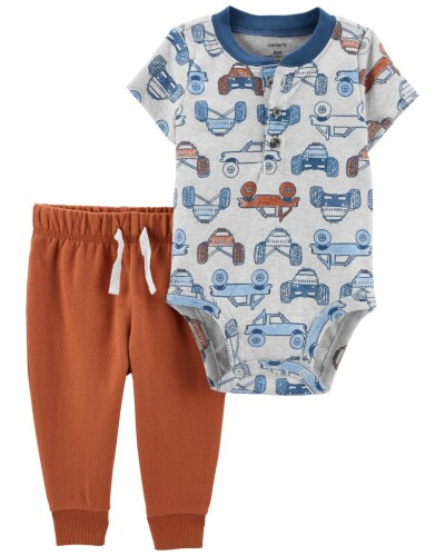 CARTER'S Set 2dílný body kr. rukáv, tepláky Brown Cars Henley kluk 6m