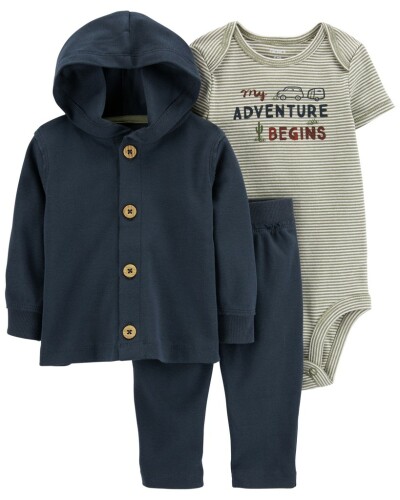 CARTER'S Set 3dílný body kr. rukáv, cardigan, tepláky Navy Adventure kluk 12m