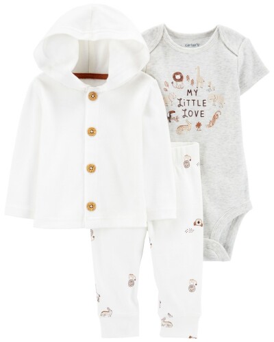 CARTER'S Set 3dílný body kr. rukáv, cardigan, tepláky White Safari neutrál NB/vel. 56