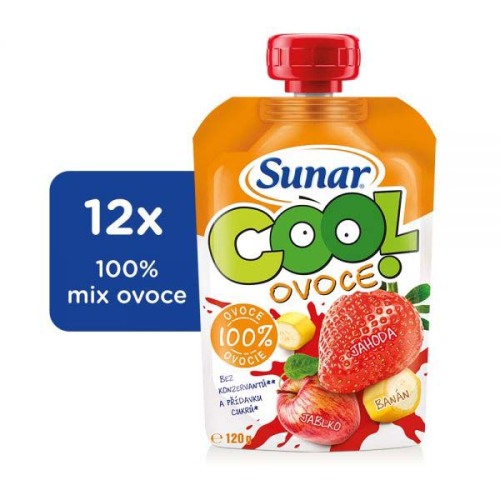 12x SUNAR Cool ovoce Jahoda, Banán, Jablko (120g) - ovocný příkrm