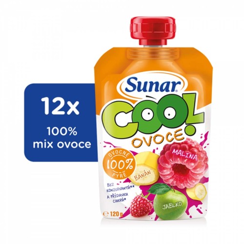 12x SUNAR Cool ovoce Malina-Banán-Jablko (120 g) - ovocný příkrm