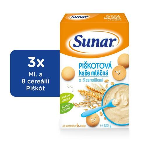 3x SUNAR Piškotová kašička (225 g) - mléčná kaše