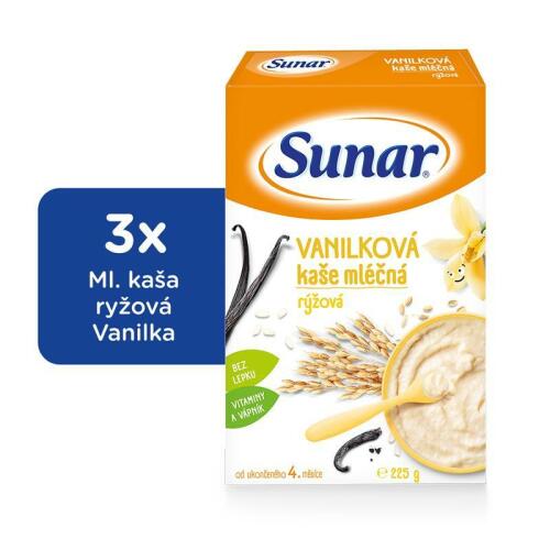 3x SUNAR Vanilková kašička (225 g) - mléčná kaše
