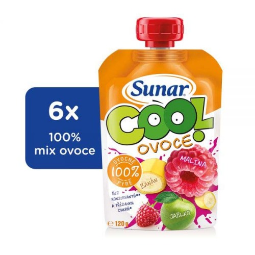 6x SUNAR Cool ovoce Malina-Banán-Jablko (120 g) - ovocný příkrm