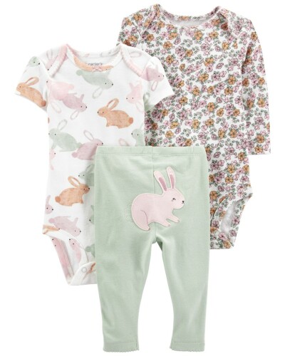 CARTER'S Set 3dílný body kr. rukáv, body dl. rukáv, legíny Green Bunny holka LBB NB, vel. L 56