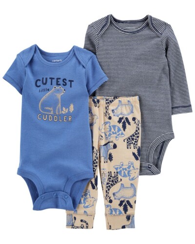 CARTER'S Set 3dílný body kr. rukáv, body dl. rukáv, tepláky Blue Safari kluk LBB 6m