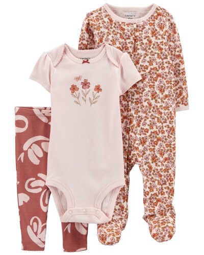 CARTER'S Set 3dílný body kr. rukáv, overal, legíny Pink Floral holka LBB NB, vel. S 56