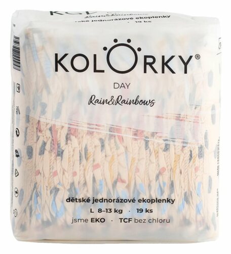 KOLORKY DAY Pleny jednorázové eko, déšť&duhy L (8-13 kg) 19 ks