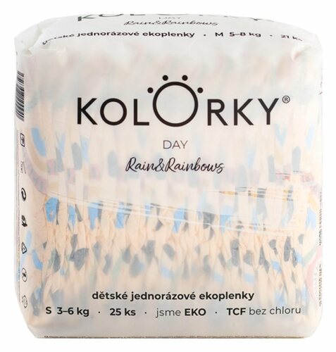 KOLORKY DAY Pleny jednorázové eko, déšť&duhy S (3-6 kg) 25 ks