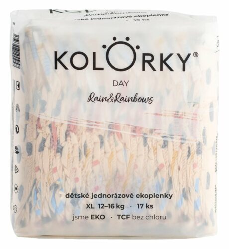 KOLORKY DAY Pleny jednorázové eko, déšť&duhy XL (12-16 kg) 17 ks