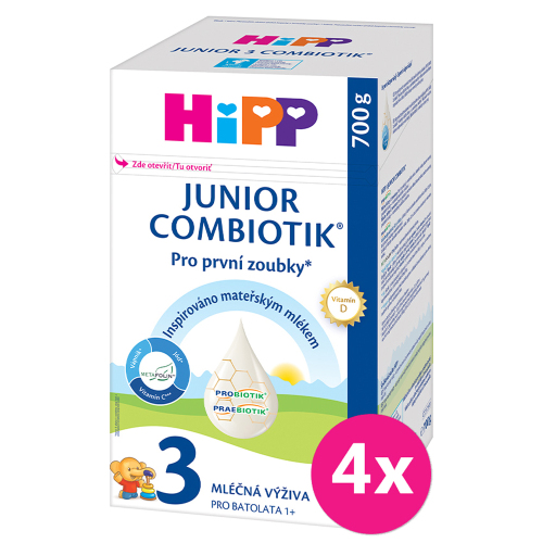 4x HiPP 3 Junior Combiotik® Batolecí mléko od uk. 1. roku, 700 g