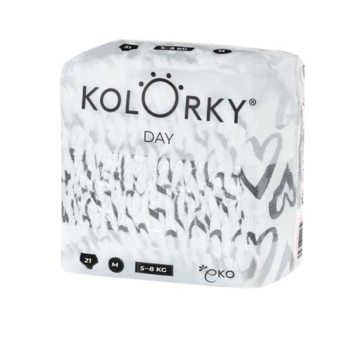 KOLORKY DAY Pleny jednorázové eko, srdce M (5-8 kg) 168 ks - MĚSÍČNÍ ZÁSOBA