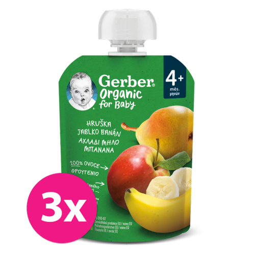 3x GERBER Organic Kapsička hruška, jablko a banán 90 g​