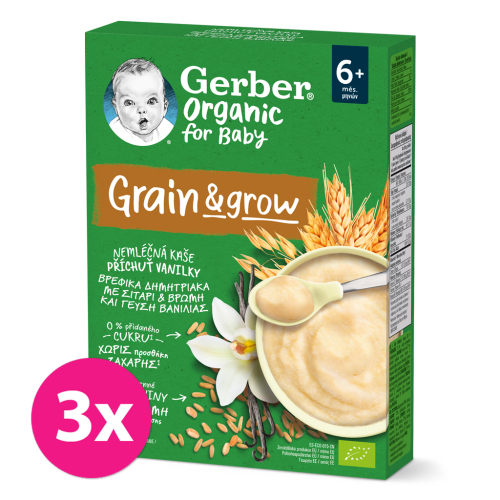 3x GERBER Organic Kaše nemléčná s příchutí vanilky 200 g​