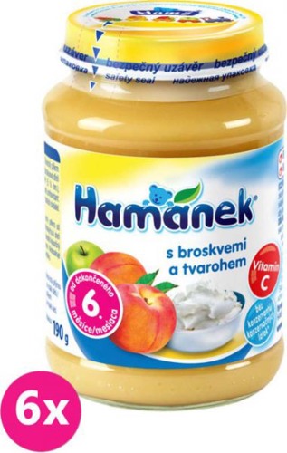 6x HAMÁNEK S broskvemi a tvarohem (190 g) - ovocný příkrm