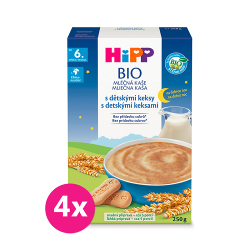 4x HiPP BIO Kaše mléčná na dobrou noc s dětskými keksy od 6. měsíce 250g