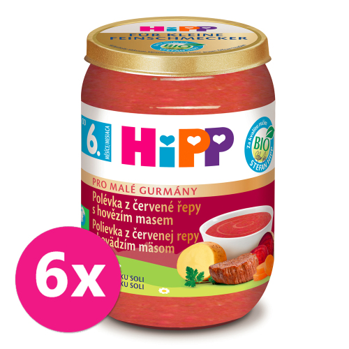 6x HiPP BIO Polévka z červené řepy s hovězím masem od 6. měsíce, 190 g