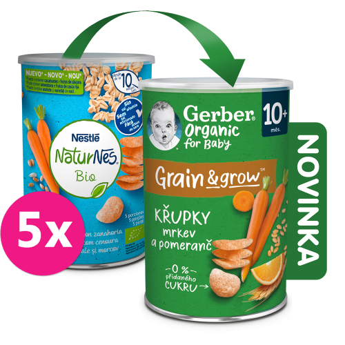 5x GERBER Organic křupky s mrkví a pomerančem 35 g