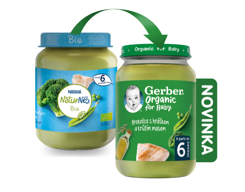 GERBER Organic dětský příkrm brokolice s hráškem a krutím masem 190 g​