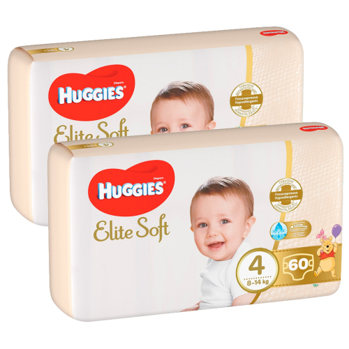 2x HUGGIES® Elite Soft Pleny jednorázové 4 (8-14 kg) 60 ks