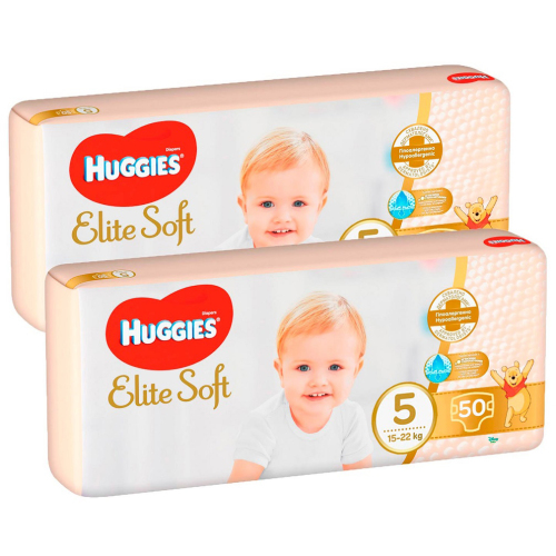 2x HUGGIES® Elite Soft Pleny jednorázové 5 (15-22 kg) 50 ks